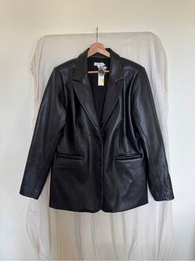 Good American Black Faux Leather Tailored Blazer